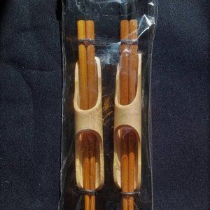 Joyce Chen Burnished Bamboo Chopsticks Set with Holders, Service for 2